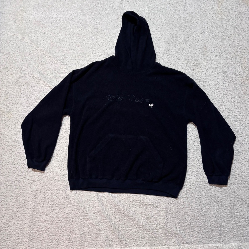 Retro 90's Big Dogs Black Fleece Hoodie Embroidered Logo‎ Pullover Men's L